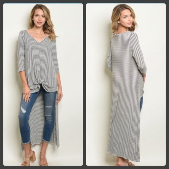 Annabelle Hi-Low Knot Maxi Tunic - Perfect Stripes - Picture 1 of 5